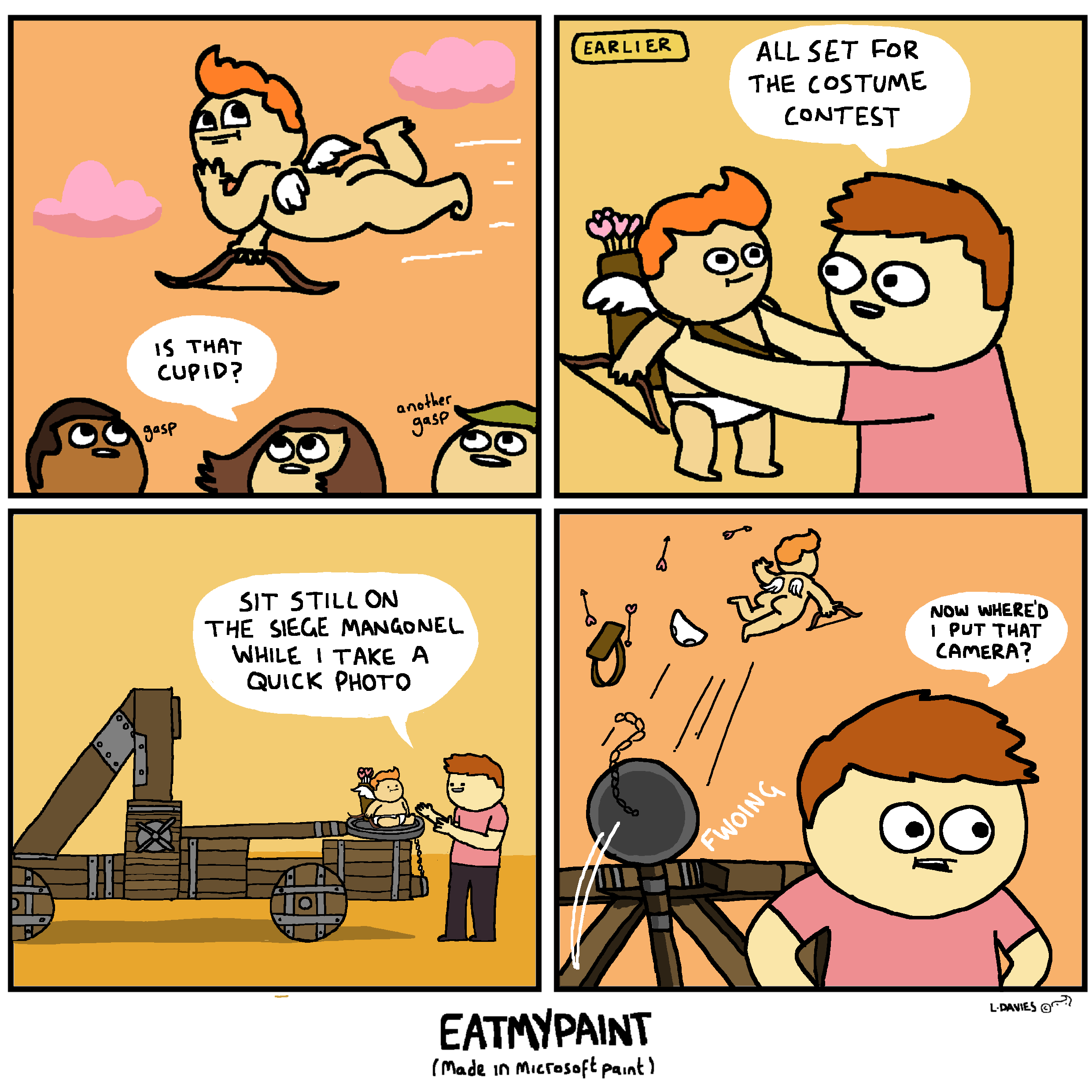 We all know a trebuchet would've got him much, much farther but those are hard to draw